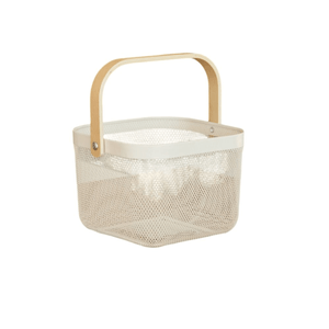Organizador Canasto Cuadrado Cesto Alacena Cocina Metal Madera 24X18 Natural