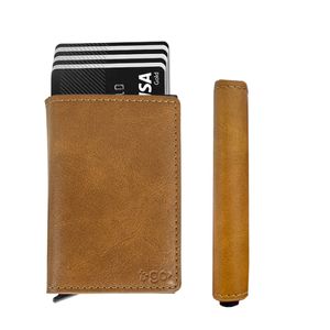 Billetera tarjetero Metal y Ecocuero con Bloqueo RFID y Sistema Pop Up
