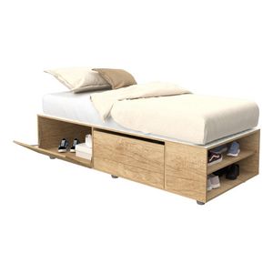 Cama Box Base Delos De 1 Plaza Con 2 Puertas Y Estantes
