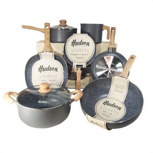 BATERIA COCINA HUDSON C/ CERAMICA ANTIADHERENTE 9 PZ GRANITO