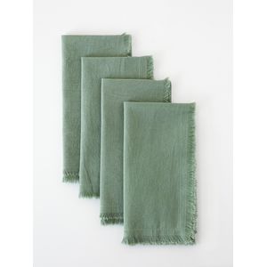 Servilletas de Tusor Lisas con Flecos Verde Seco x4