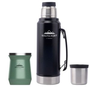 Kit de Termo Negro y Mate Verde South Port 1L Acero Inoxidable