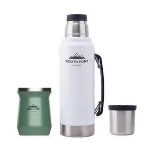 Kit de Termo Blanco y Mate Verde South Port 1L Acero Inoxidable