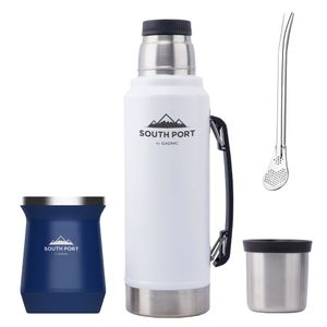 Kit de Termo Blanco 1L, Mate Azul y Bombilla South Port Acero Inoxidable