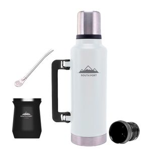 Kit de Termo Blanco de 1.3 Litros, Mate Negro y Bombilla South Port Acero Inoxidable