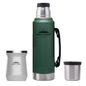 Kit de Termo Verde y Mate Blanco South Port 1L Acero Inoxidable