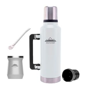 Kit de Termo Blanco de 1.3 Litros, Mate Blanco y Bombilla South Port Acero Inoxidable