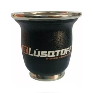 Mate De Vidrio Negro Lusqtoff Liso Forrado  Cuero Ecológico
