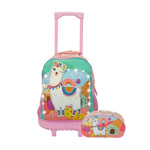 Mochila Carrito con luces led + Cartuchera Escolar Reforzada para nena Llama