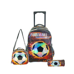 Mochila Carrito+ Cartuchera + Lunchera Escolar para nene Futbol