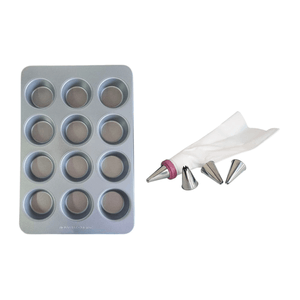 Set molde muffins cupcake x12 +manga repostera antiadherente