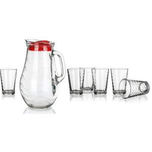 Set Jarra con tapa y 6 Vasos Agua Gaseosa Vidrio Pasabahce