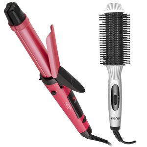 Set De Peluquería Kanji Cepillo Alisador + Rizador de pelo 2en1