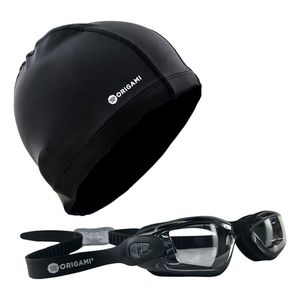 Kit Antiparras Natacion Adultos Origami + Gorra Poliflex Sr Color Negro