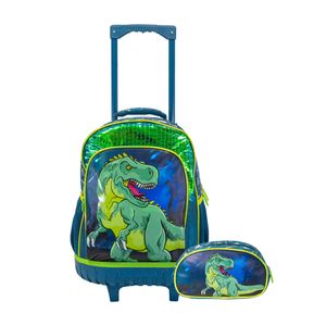 Mochila Escolar Carrito + Cartuchera Dino