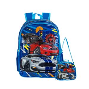 Mochila Escolar Reforzada + Lonchera Infantil Autos Nene Varon