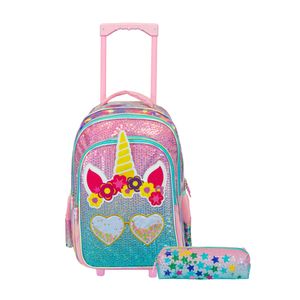 Mochila Escolar + Cartuchera Nena Niña Kawaii Unicornio Lentejuelas Primaria Reforzada