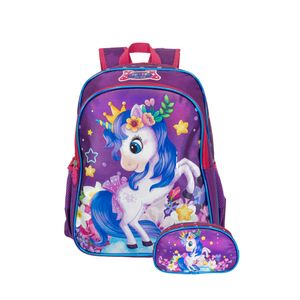 Mochila Escolar Reforzada + Cartuchera Nena Kawaii Llama Con Luces LED Primaria