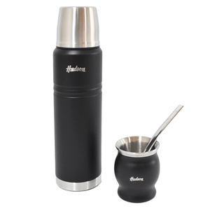 SET MATE COPA + BOMBILLA + TERMO 1 L ACERO INOXIDABLE HUDSON NEGRO