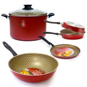 SET COCCION ANTIADHERENTE RIVOLI OLLA-WOK-SARTEN-DOBLE-PANQ