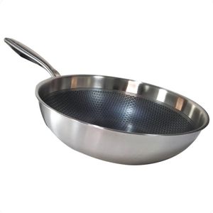 WOK HUDSON 30CM ACERO INOX CON ANTIADHERENTE INDUCCION