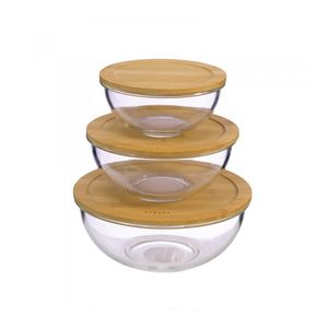 3 Bowls Campana Sakura Vidrio Y Bamboo