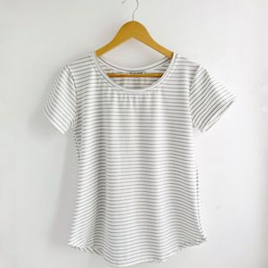 Remera Maga Rayado Blanco Ancho + Gris