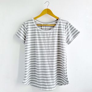 Remera Maga Rayado Gris+Blanco