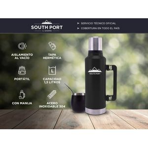 Kit de Termo Negro 1.3L South Port con Mate Blanco Acero Inoxidable