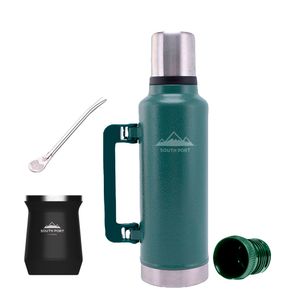 Kit de Termo Verde de 1.3 Litros, Mate Negro y Bombilla South Port Acero Inoxidable