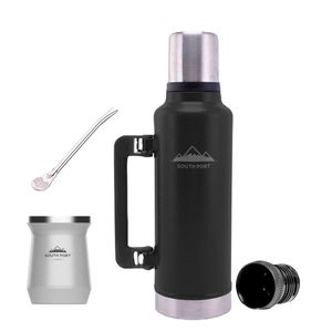 Kit de Termo Negro de 1.3 Litros, Mate Blanco y Bombilla South Port Acero Inoxidable