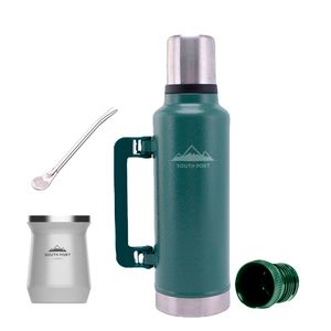 Kit de Termo Verde de 1.3 Litros, Mate Blanco y Bombilla South Port Acero Inoxidable