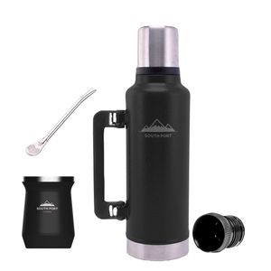Kit de Termo Negro de 1.3 Litros, Mate Negro y Bombilla South Port Acero Inoxidable