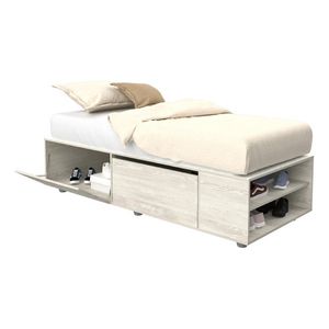 Cama Box Base P/ Sommier De 1 Plaza Con 2 Puertas Y Estantes