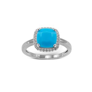 Anillo Carmín Plata 925 Baño Piedra Celeste con Zirconitas Blancas