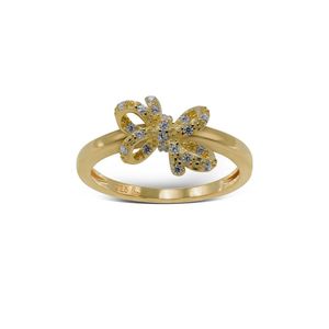 Anillo Carmín Plata 925 Doble Moño con Baño dorado y Zirconias Blancas