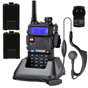 Handy Baofeng UV-5R Bi-Banda 5w 128CH Hasta 10km + 2 Baterías 1800mAh y Manos Libres