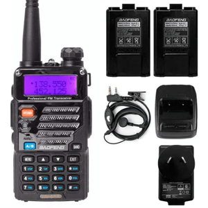 Handy Baofeng UV-5RE Bi-Banda 5w 128CH Hasta 10km + 2 Baterías y Manos Libres