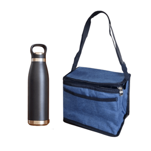 Set Vianda lunchera escolar conservadora azul + botella termica acero negra