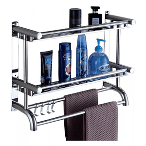 Organizador De Baño Dos Estantes Toallero Acero Inoxidable Waggs