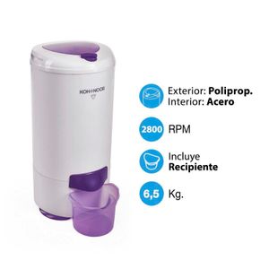 Secarropa Kohinoor 6.5 C-765/2 Color Blanco PVC Con Visor Tambor De Acero 2800rpm