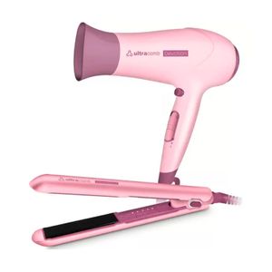 Combo Secador De Pelo + Planchita De Pelo Ultracomb Devotion Profesional Color Rosa Pálido