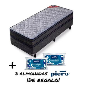 Conjunto Sommier Colchón Piero Fleur Pillow Top De Espuma + 2 Almohadas Piero Moonlight