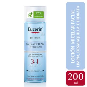 Loción micelar limpiadora 3 en 1 Eucerin DermatoCLEAN con Ácido Hialurónico Piel sensible x 200 ml
