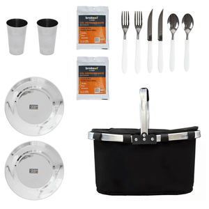 SET CAMPING CANASTA CONSERVADORA NEGRA VAJILLA Y REFRIGERANT