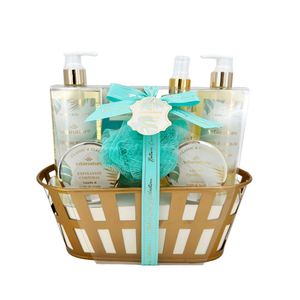 Bath Gift Set Golden Spa Luxury Basket Vainilla & Aceite de Argán