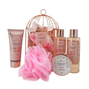 Bath Gift Set Rose Spa Bird Case Vainilla & Aceite de Almendras