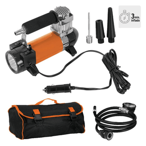 Compresor Inflador Portátil Con Linterna y Ruedas 12v Manguera Y Bolso