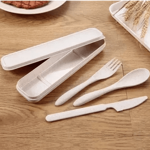 Set Cubiertos Plastico Portatil Estuche: Tenedor + Cuchara + Cuchillo