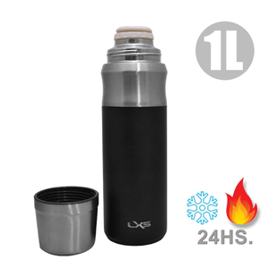 Termo Acero Inoxidable 1 Litro Doble Capa Pico Cebador 360° Negro